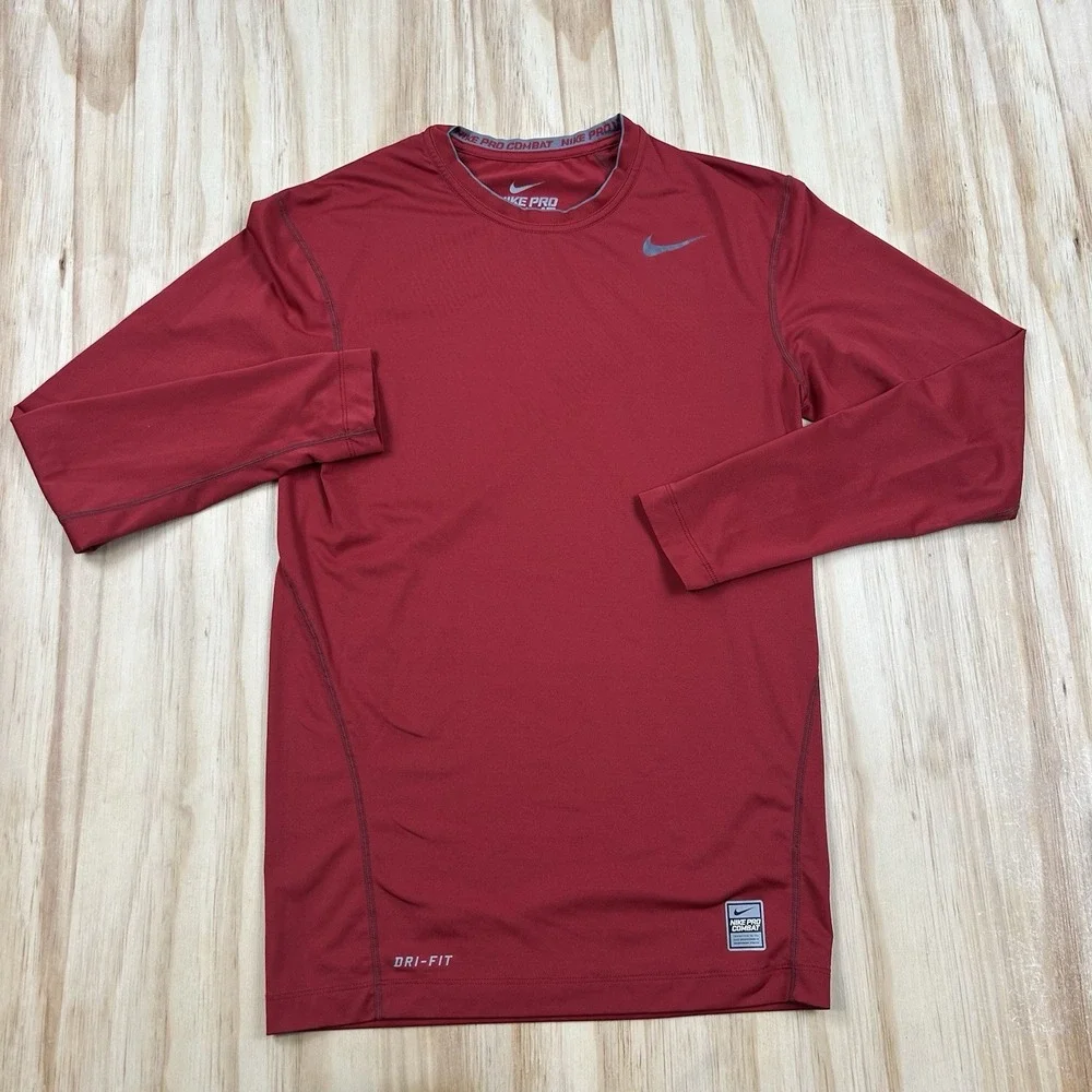 Nike Pro Combat Dri-FIT Men's Large Red Compression Long Sleeve Shirt